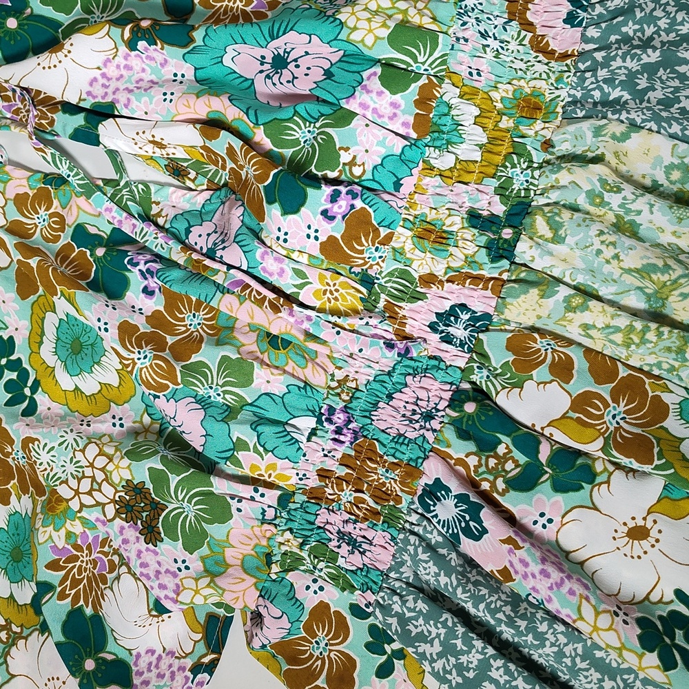 Umgee green floral patchwork kimono sleeve midi dress S - Picture 7 of 9